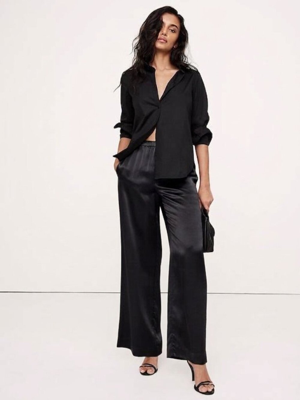 $180 Banana Republic Black Pull-On Wide-Leg Silk Pants Size XS P NWT